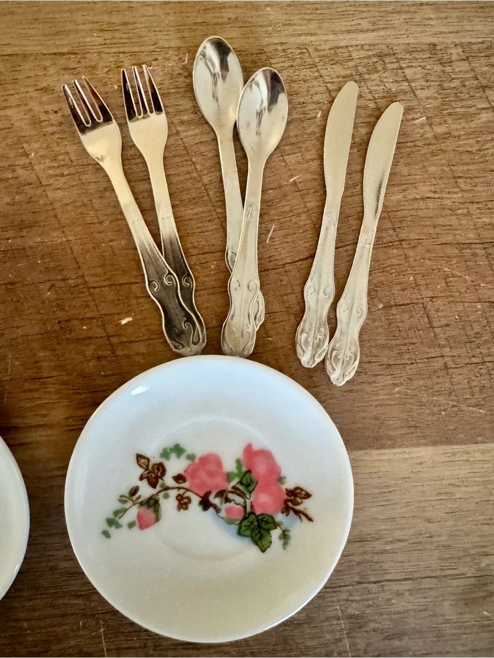 Vintage 1990s 90s Floral Porcelain miniature doll dinner set Pink Rose Design